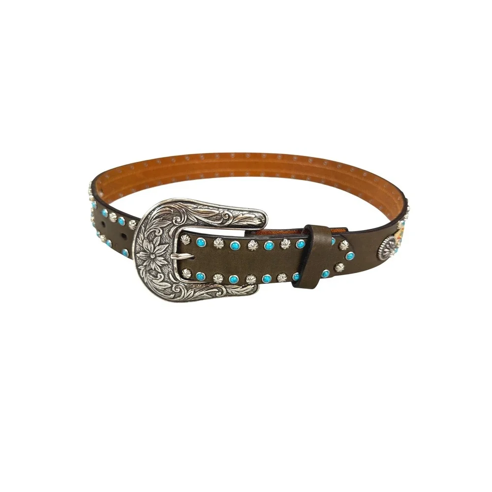 Nocona Belt Co Brown Leather Turquoise Studded Western Belt Size 28 N4435244